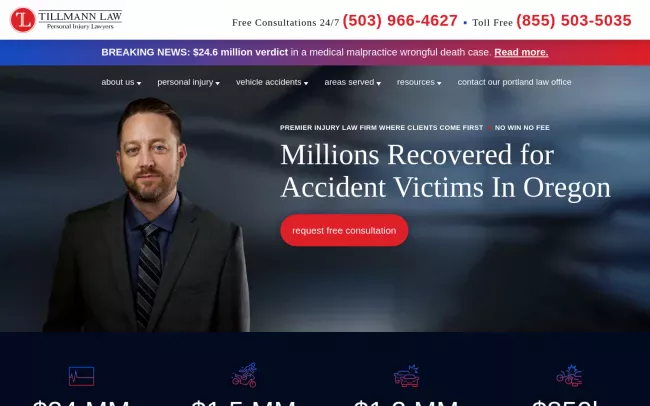 Screenshot of the Tillmann Law Website