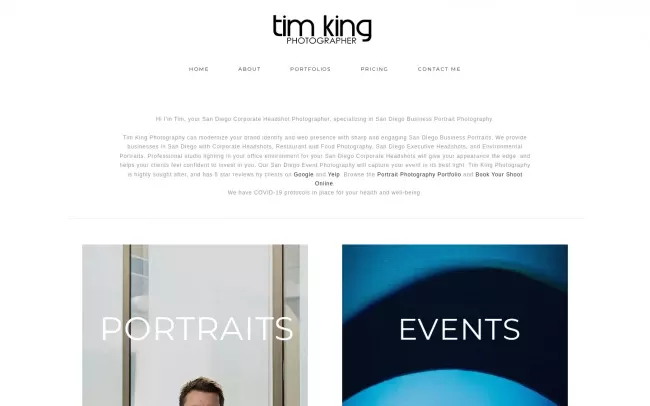 Screenshot of the Tim King Photography Website