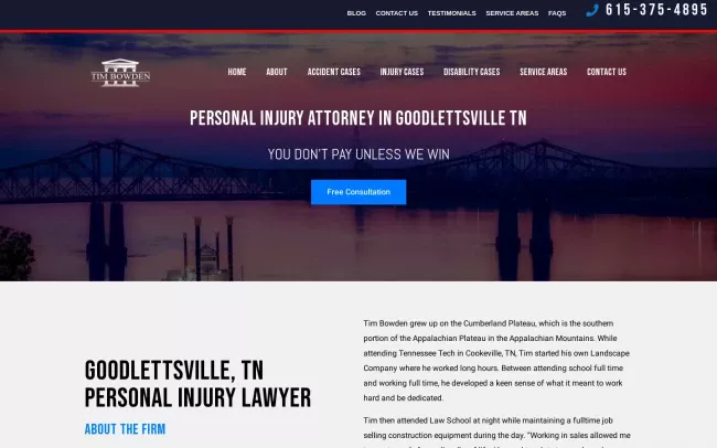 Screenshot of the Tim L. Bowden Attorney at Law Website