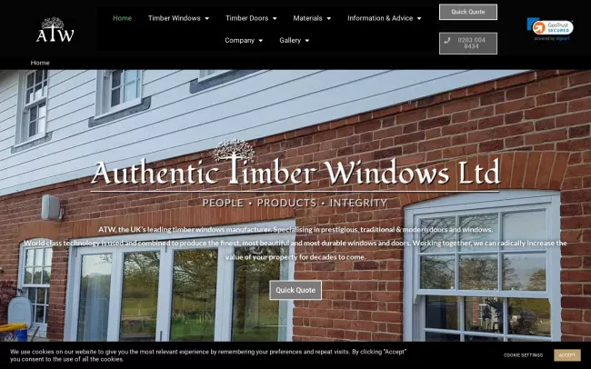 Screenshot of the Authentic Timber Windows Ltd Website