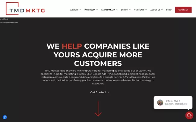 Screenshot of the TMD Marketing Website