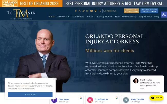 Screenshot of the Todd Miner Law Website