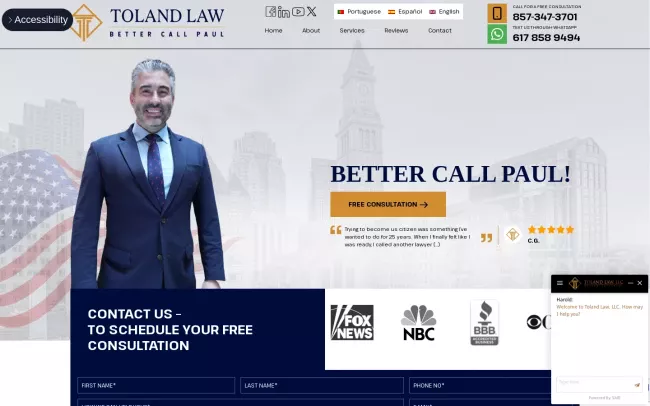 Screenshot of the Toland Law, LLC Website