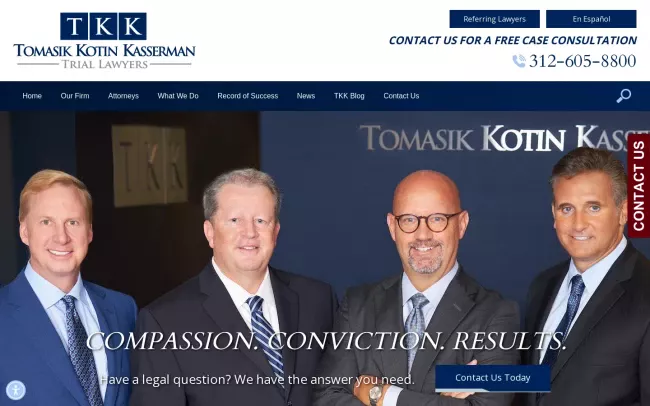 Screenshot of the Tomasik Kotin Kasserman, LLC Website