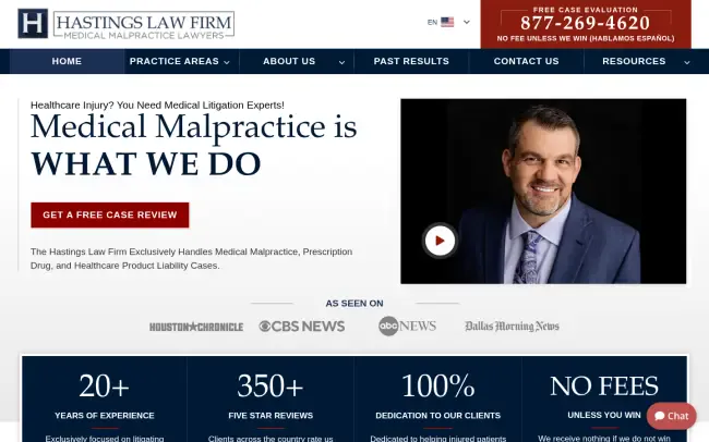 Screenshot of the Hastings Law Firm Medical Malpractice Lawyers Website
