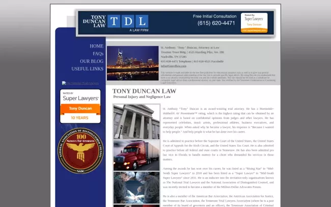 Screenshot of the Tony Duncan Law Website