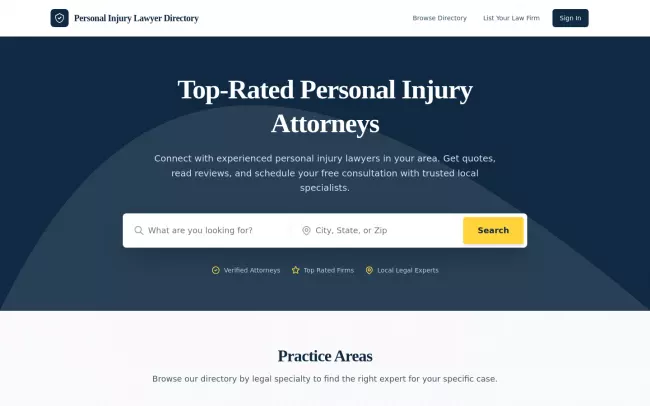 Screenshot of the Top Injury Lawyers List Website