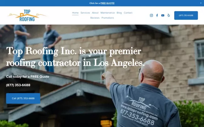 Screenshot of the Top Roofing Inc Website