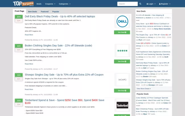 Screenshot of the TopBargains Website