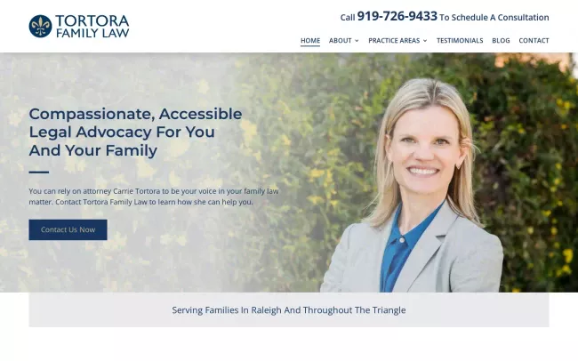 Screenshot of the Tortora Family Law Website