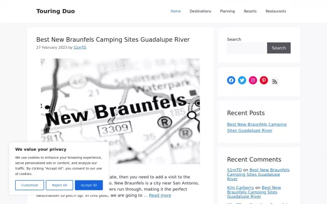 Screenshot of the Touring Duo Blog