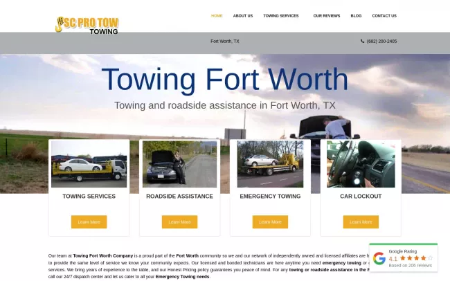 Screenshot of the SC Tow Fort Worth Website