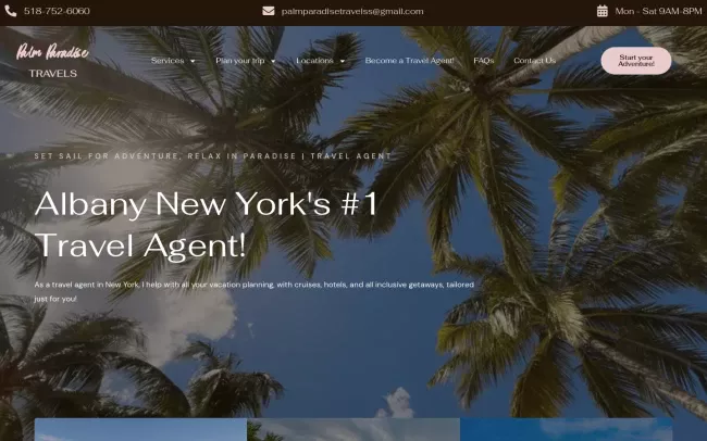 Screenshot of the Palm Paradise Travels - Travel Agent in Albany, NY Website