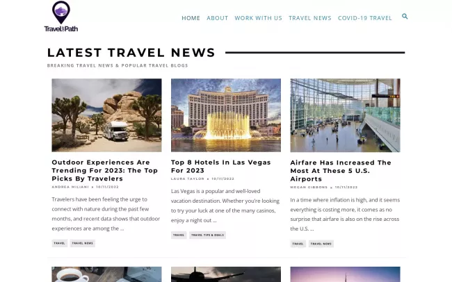 Screenshot of the Travel Off Path Blog