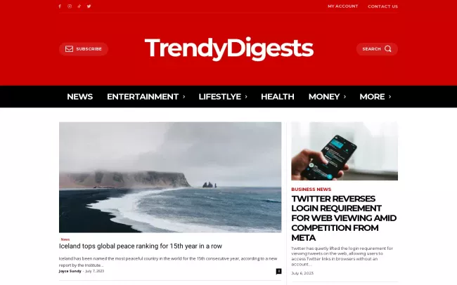 Screenshot of the Trendy Digests Blog