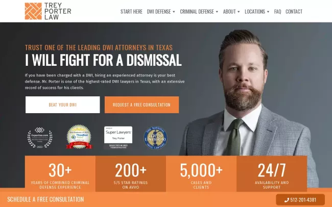 Screenshot of the Trey Porter Law Website