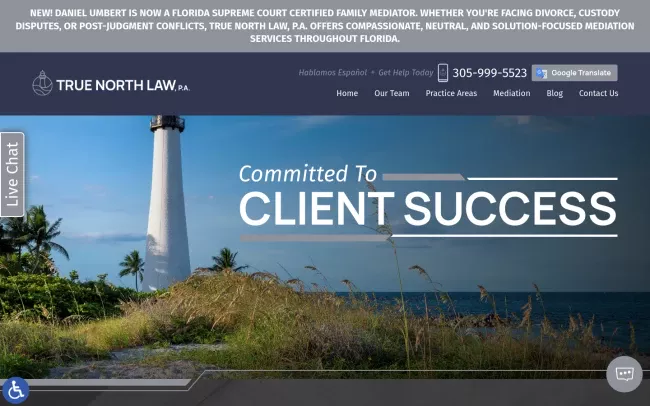 Screenshot of the True North Law, P.A. Website