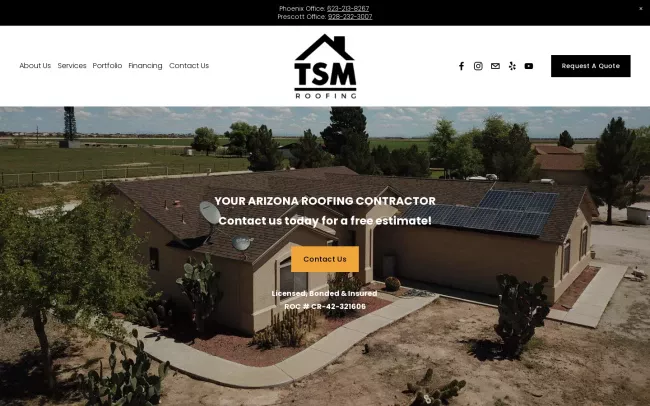 Screenshot of the TSM Roofing LLC Website