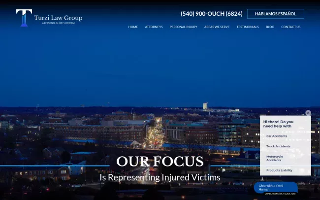 Screenshot of the Turzi Law Group - Manassas & Alexandria Personal Injury Lawyer Website