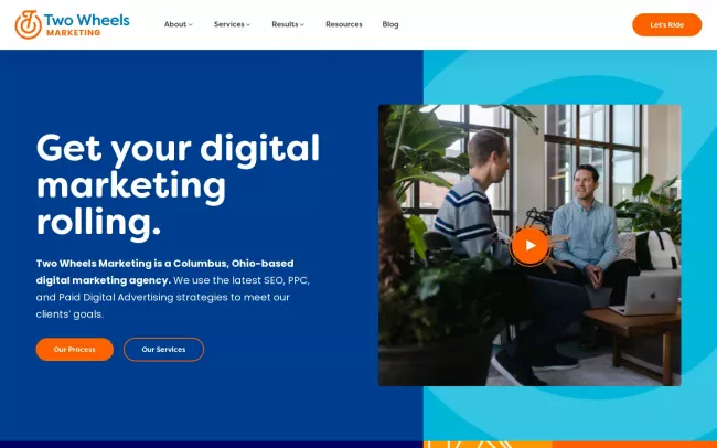 Screenshot of the Two Wheels Marketing Website