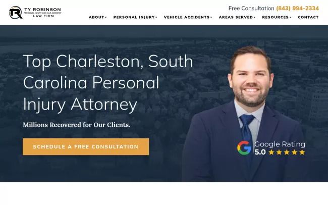 Screenshot of the Ty Robinson Personal Injury & Car Accident Law Firm Website