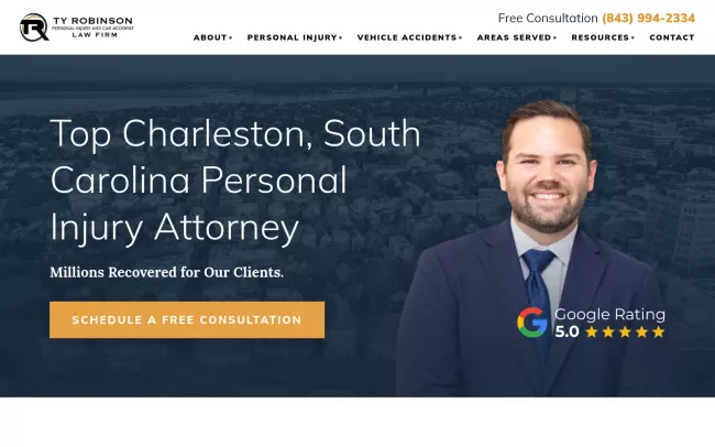 Screenshot of the Ty Robinson Personal Injury & Car Accident Law Firm Website