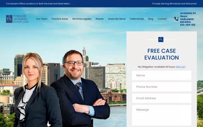 Screenshot of the Tyroler Leonard Injury & Accident Lawyer Website