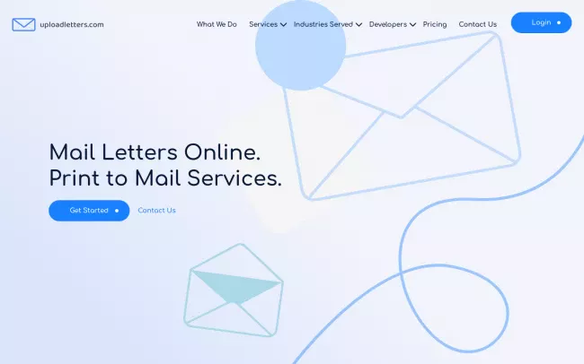 Screenshot of the UploadLetters.com: Your Premier Partner for Online Mailing Services Website