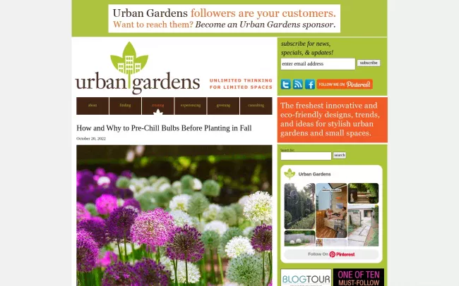 Screenshot of the Urban Gardens Blog
