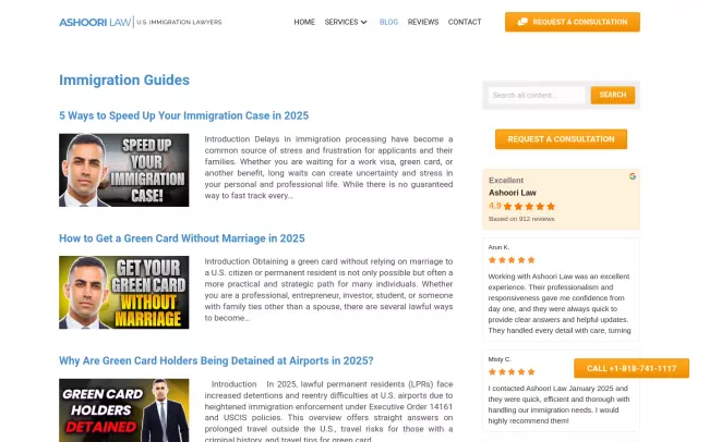 Screenshot of the US Immigration Legal Blog - Ashoori Law