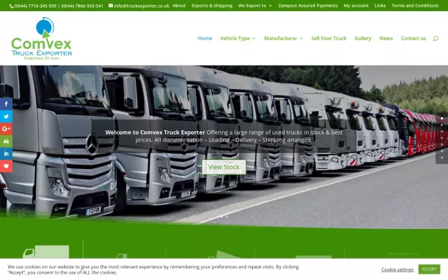 Screenshot of the Comvex Truck Exporter Website