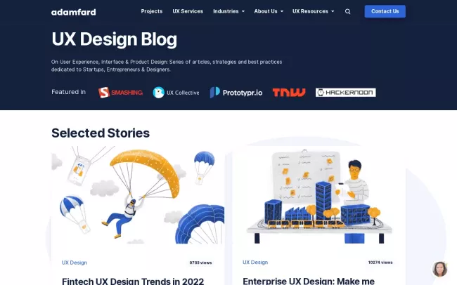 Screenshot of the UX Design Blog by Adam Fard Studio