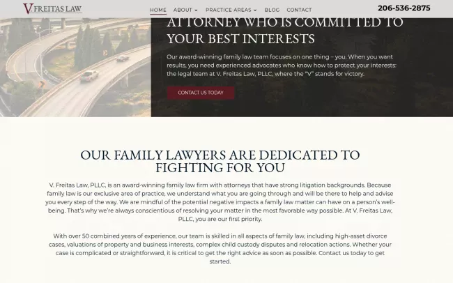 Screenshot of the V. Freitas Law, PLLC Website