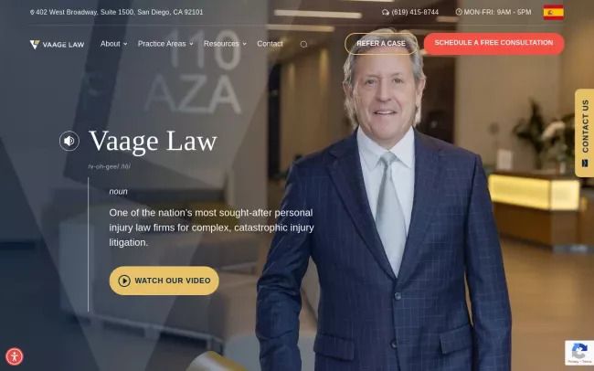 Screenshot of the Vaage Law Website