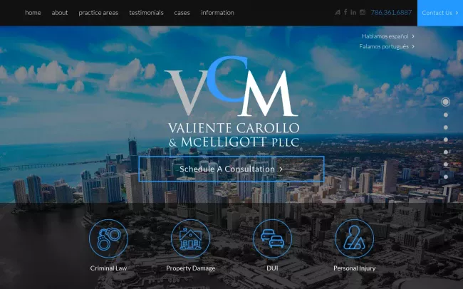Screenshot of the Valiente Law, P.A. Website