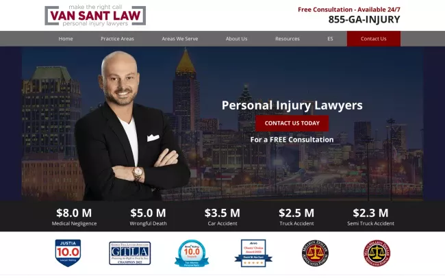 Screenshot of the Van Sant Law - Atlanta Personal Injury Attorneys Website