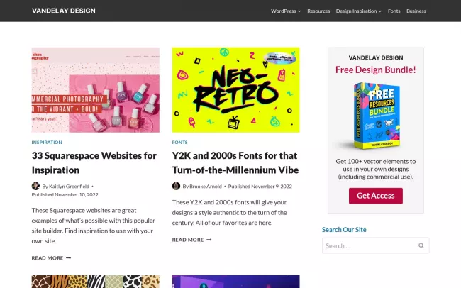 Screenshot of the Vandalay Design Blog