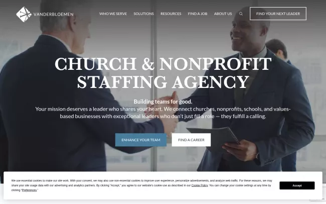 Screenshot of the Vanderbloemen Search Group Website