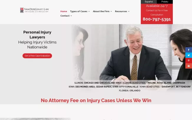 Screenshot of the VanDerGinst Law, P.C. Website