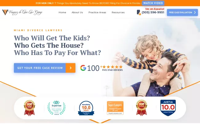 Screenshot of the Vasquez de Lara Law Group Website