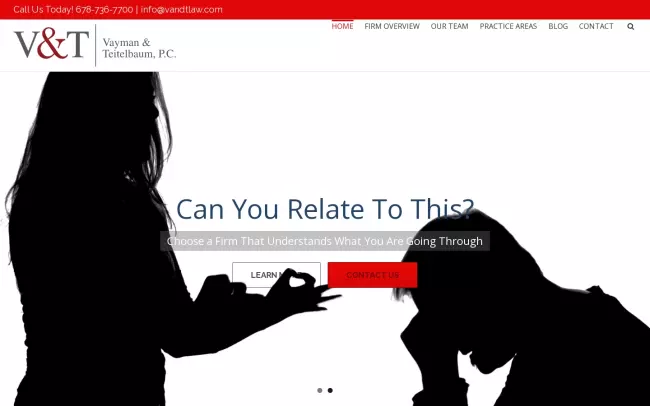Screenshot of the Vayman & Teitelbaum, P.C. Family & Divorce Lawyers Website