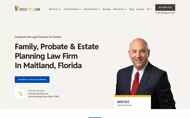 Screenshot of the Veliz Katz Law Website