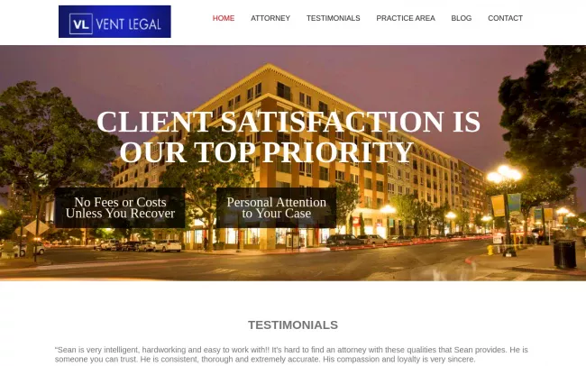 Screenshot of the Vent Legal - The Law Office of Sean Vent Website