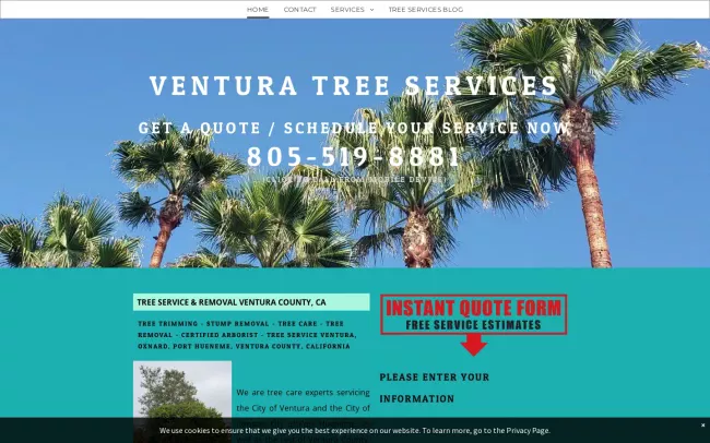 Screenshot of the Ventura Tree Services Website