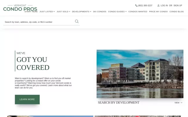 Screenshot of the Vermont Condo Pros Website