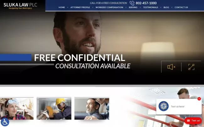 Screenshot of the Sluka Law PLC - Vermont Workplace Injury Lawyer Website
