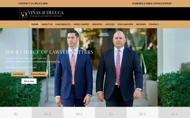 Screenshot of the Viñas & DeLuca Injury & Accident Lawyers Website