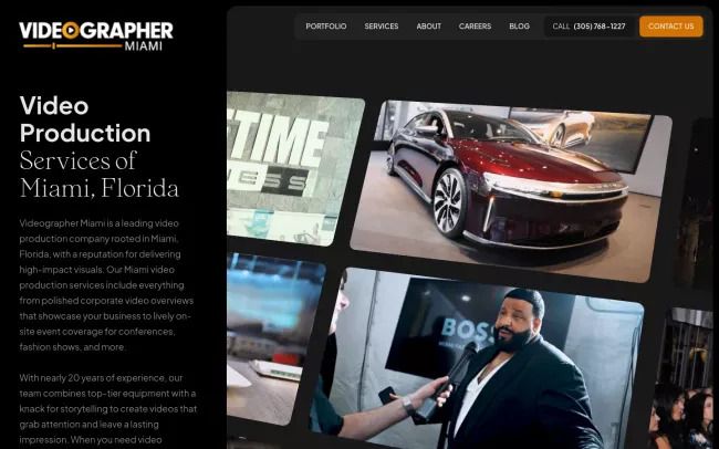 Screenshot of the Videographer Miami – Professional Video Production Services Website