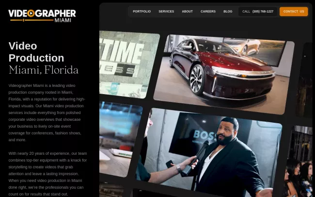 Screenshot of the Videographer Miami – Professional Video Production Services Website