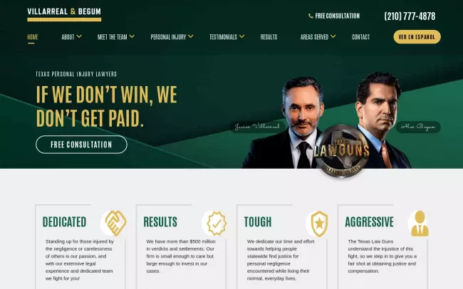 Screenshot of the Texas Law Guns, Injury & Accident Lawyers Website